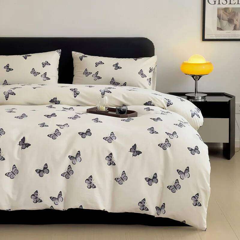 3pcs 100% Cotton Duvet Set 1*Duvet Cover + 2*Pillowcase, Without Core, black butterfly Bedding Set, Soft Comfortable C260304-image-1096261887