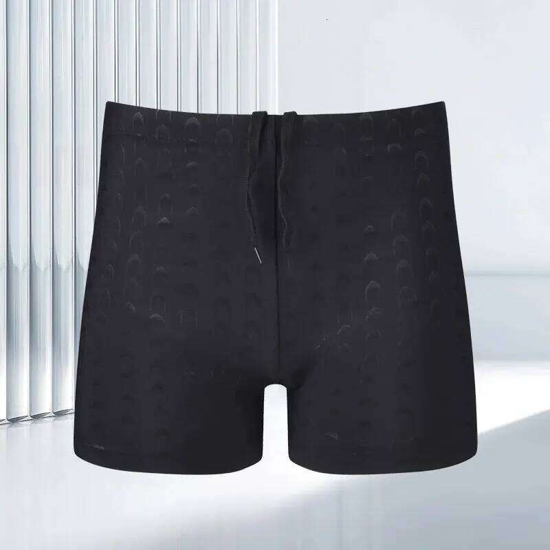 Adult for Men Pure Black Large Size Professional Waterproof Quick-drying Bionic Fabric Sharkskin Swimming Trunks H260305-image-1096291386