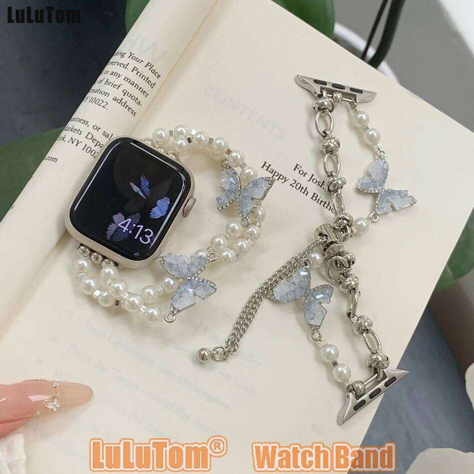 Women Crystal Butterfly Strap For Watch Band Ultra 2 49mm Iwatch Series 10 9 8 6 7 5 SE 4 46/45/44/42/41/40/38mm Bracelets H260304-image-1096265782
