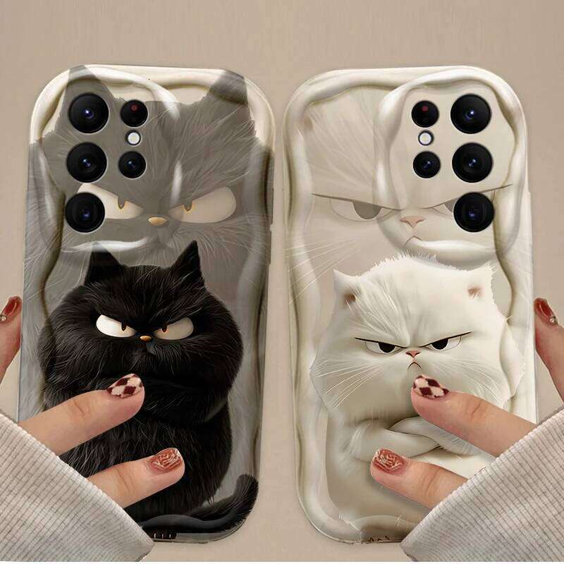 Orange Black White Cat Lovely Expression Case For Galaxy S25 S24 Ultra S23 S22 S21 S20 Plus FE A56 A36 A26 Wavy Cover H260305-image-1096506718