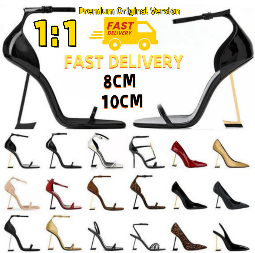 Designer Women Luxury Paris Dress Shoes High Heels Womens Genuine Leather Pumps Lady Sandals Classic Style Wedding Slingback Heels Black Golden Gold