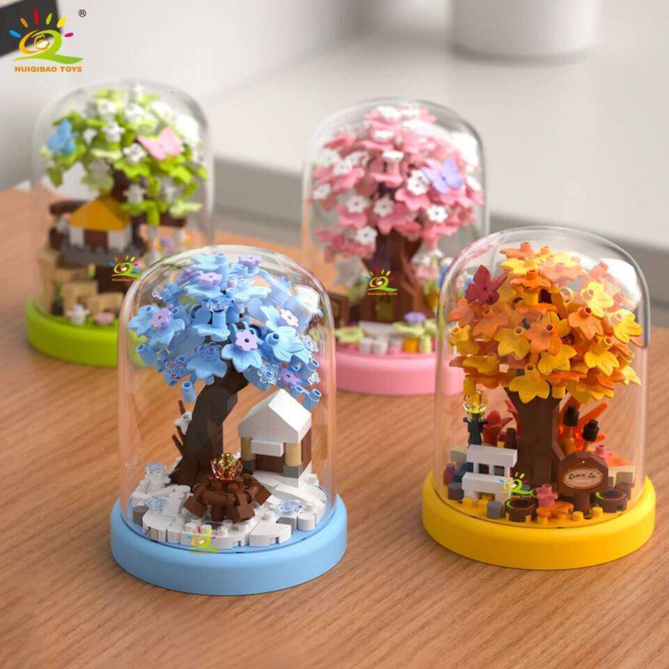 HUIQIBAO MOC Four season Mini Tree House with Display Box Model Micro Building Block Diamond Brick Toy for Children Desk Decor. Z260306-image-1096520180