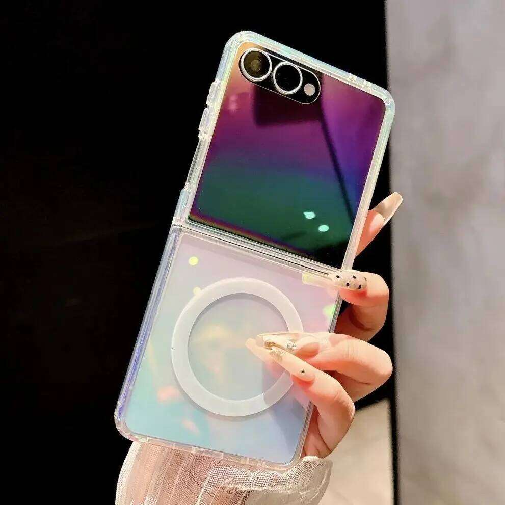 Gradient Rainbow Laser Magnetic Case For Galaxy Z Flip ZFold 7 6 5 4 3 Colorful Wireless Charging Hard Cover H260305-image-1096441395