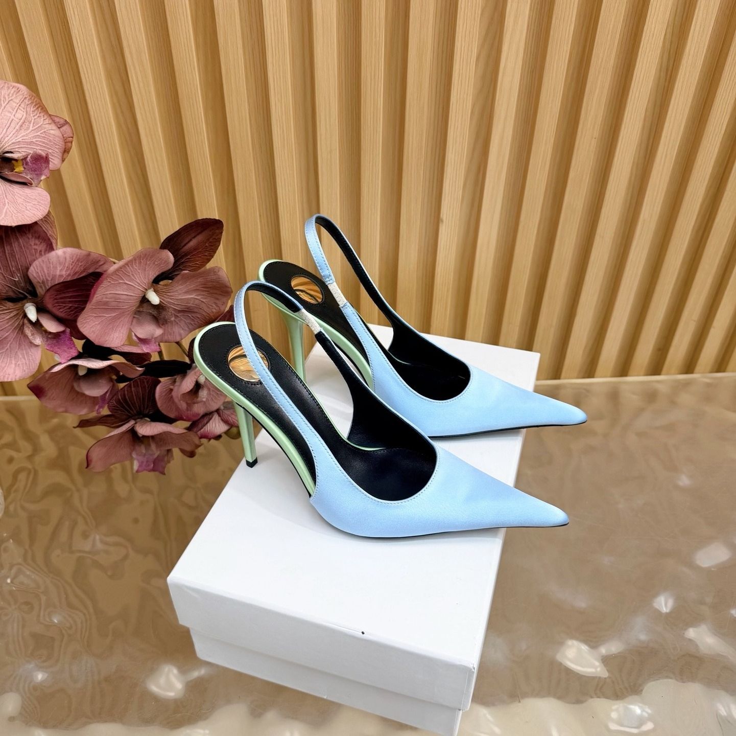 DEROCHE Satin Slingback Pumps Designer de luxe femmes bout pointu chaussures à talons aiguilles dames élégantes chaussures de soirée chaussures f