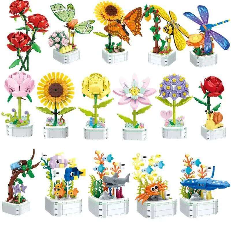 Rose Building Block Flower Eternal Bouquet Prickly Pear Model Plant Decoration Educational Toy For Kids Birthday Gift Z260306-image-1096519534