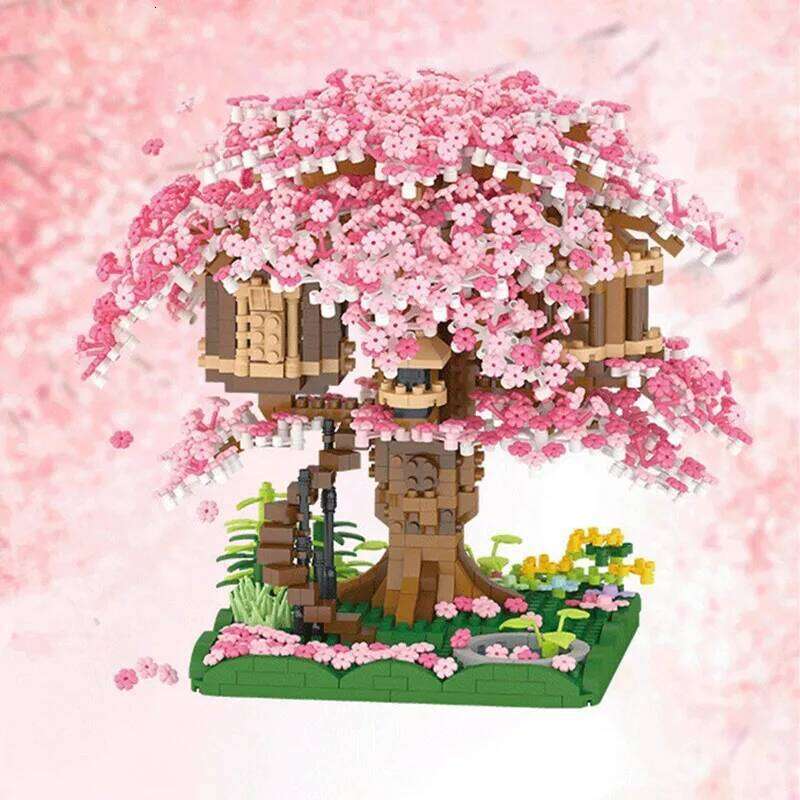 Mini Sakura Tree House 2138pcs Build Block Bricks City Street View Cherry Blossom Model Building Blocks Toys Children Gifts Z260306-image-1096517893