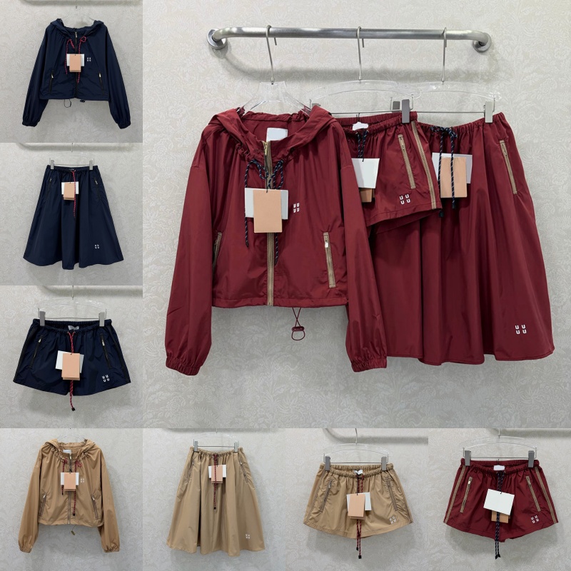 Vestes de styliste en Nylon pour femmes, vestes à capuche avec lettres imprimées, sport d'été, Jogging, Mini short, Style de rue, jupe taille hau