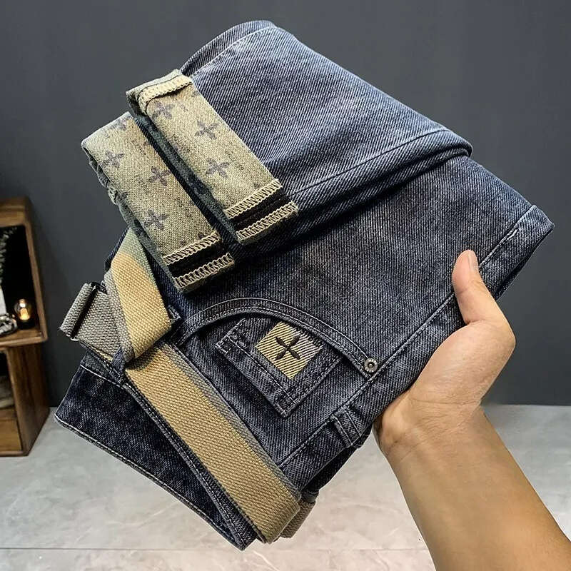 Jeans Autumn Winter New Thickened Warm For Men Stretch Slim Fit Skinny Wear-Resistant Dirty Long Pants Men's Clothing