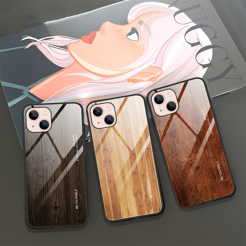 Coque arrière en verre trempé pour Iphone 17 16 15 14 13 Pro 12 11 Max Plus 17Pro Texture bois 17Promax Coque de téléphone littéraire 16Pro X 16P