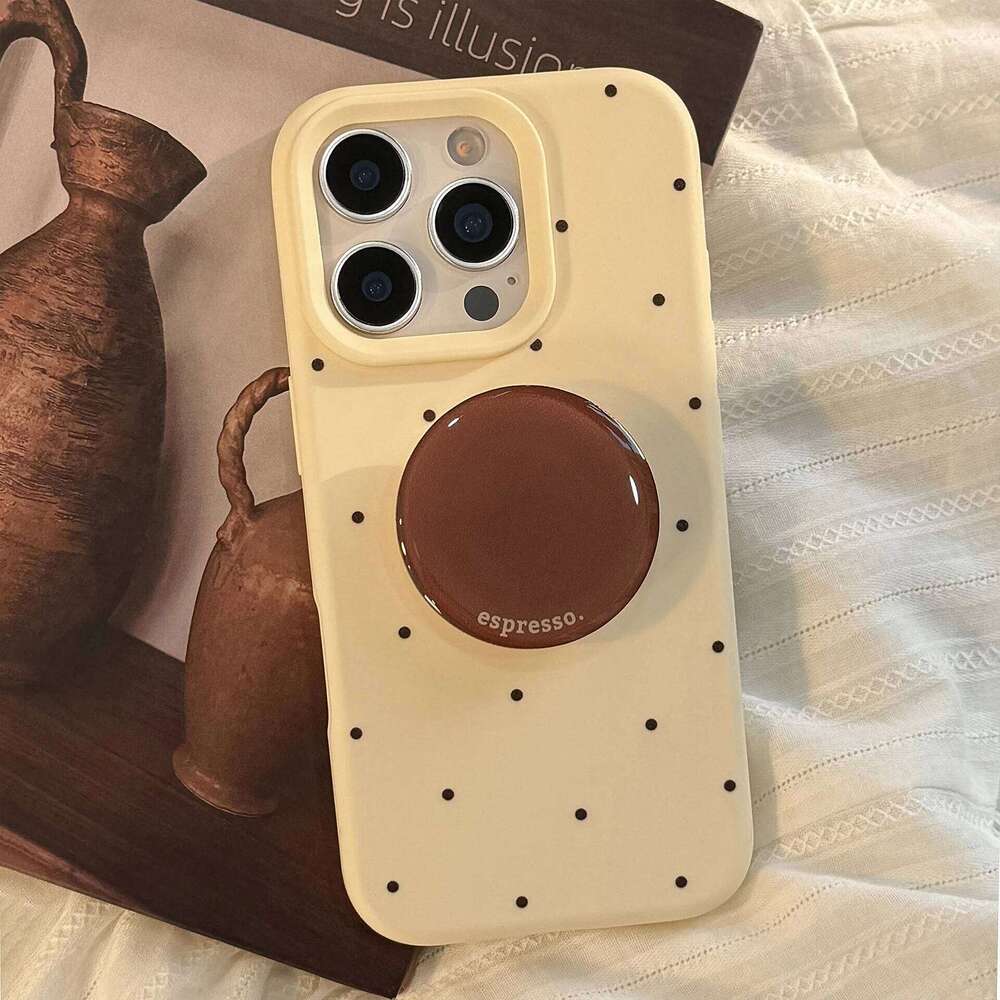 Korean Full Screen Polka Dot With Bracket Soft Phone Case For iPhone 17 16 Plus 15 14 13 12 Pro Max Shockproof Protective Cover H260305-image-1096430352