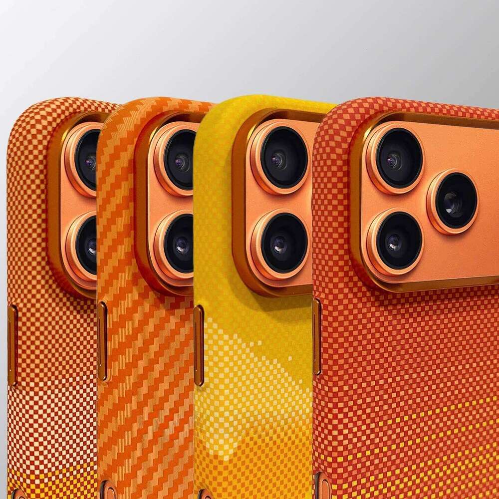 Fashion Orange Plaid Magnetic Case for iPhone 17 Pro Max Carbon Phone Cover Camera Lens Protection Fundas Hard PC Shell H260305-image-1096528478