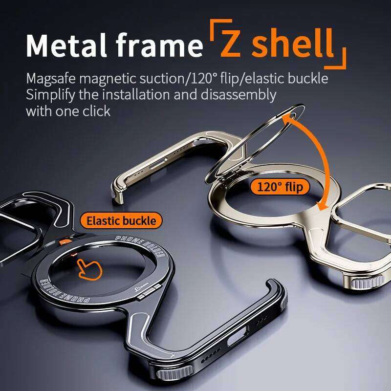 Metal Z Shape Magnetic Stand Case for iPhone 17 15 14 16 Pro Max 17Pro Aluminum Alloy Shell Removable Snap Rimless Cover H260305-image-1096440172