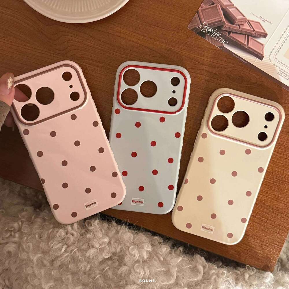 Korean Full Screen Polka Dots Soft Phone Case for iPhone 17 16 15 14 13 12 Pro Max Candy Colors Shockproof Protective Cover H260305-image-1096422746