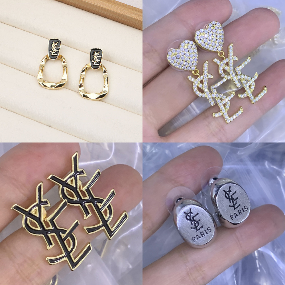 Cristal Designer Haute Oreille Goujons Qualité Véritable Or Cuivre Timbre Lettre Boucle D'oreille Femmes Filles Élégance De Mariage Bijoux De Fêt