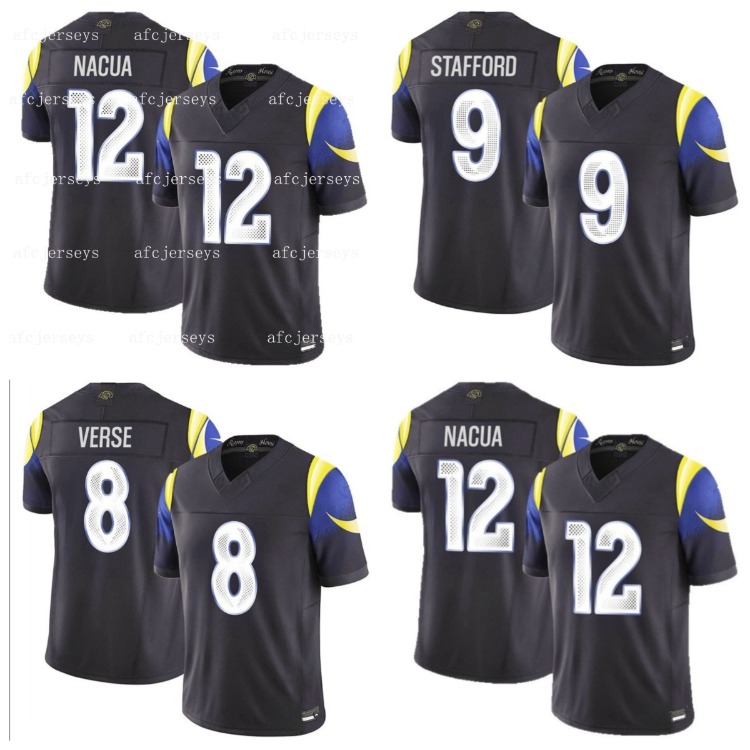 Maillot de football personnalisé Ramss Hommes Femmes Jeunes 12 Puka Nacua 9 Matthew Stafford 8 Jared Verse Davante Adams Kyren Williams Byron You
