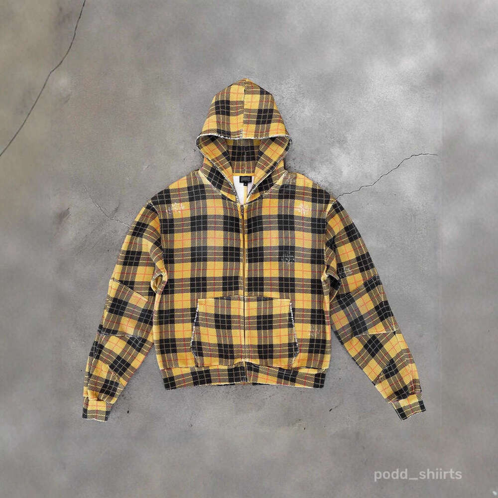 Clothing Men's Hoodies Luxury Designer Clothes European American Style Fashion Casual Vintage Trendy Plaid Zipper Hooded Sweatshirt Daily Outfi