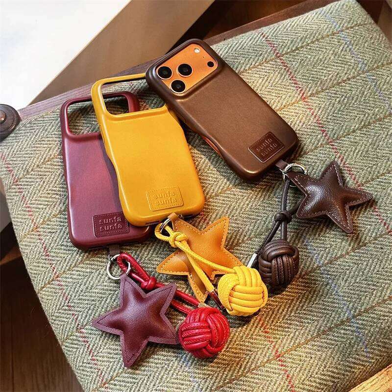 Fashion Leather Phone Case iPhone 17 15 14 16 Pro Max Cover with Star Pendant Cute Protective Cases For 17Pro Capa H260305-image-1096521314