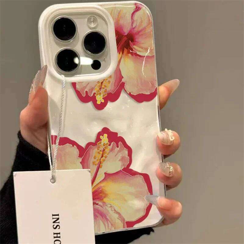 Elegant Pink Hibiscus Flower Folds Texture Phone Case For iPhone 17 Pro Max Air 14 13 12 11 16 15 Plus Cover Soft Funda H260305-image-1096430934