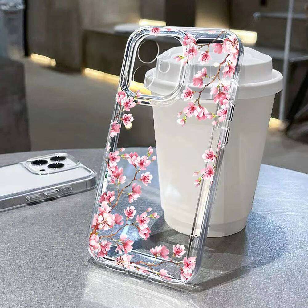 Pink Flower Clear For 11 Case iPhone 12 13 14 15 Pro X XR XS Max 7 8 Plus SE 2022 2020 Funda Soft Silicone Cover H260305-image-1096511014
