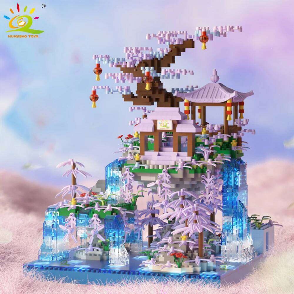 HUIQIBAO MOC Ancient Architecture Model Peach Blossom Castle Micro Building Block Assembly Diamond Brick Set Toys Children Gift Z260306-image-1096519658