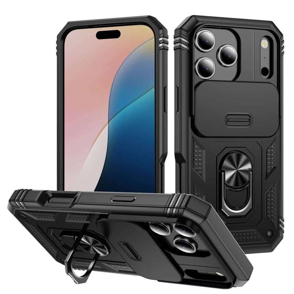 For IPhone 17 Air 16e 16 15 14 Plus 13 12 Pro Max Slide Camera Phone Case Heavy Duty Build in 360 Degree Rotate Kickstand Cover H260305-image-1096444438