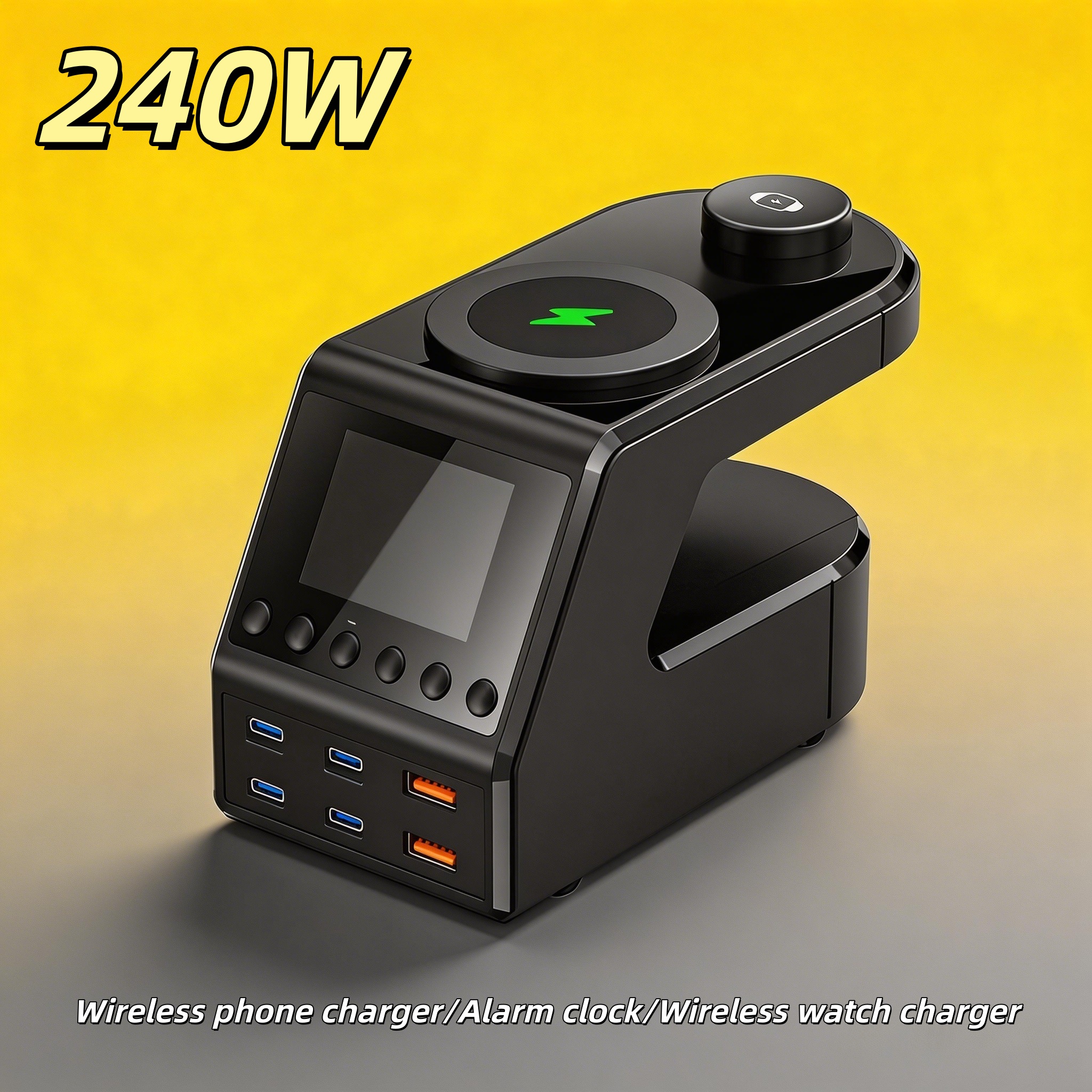 240W USB LCD Display Charging Station + Multi-Device Desktop Charger + 9-in-1 USB Hub + PD140W Type-C Fast Charging for Phone Laptop Tablet Watch-image-1096451065