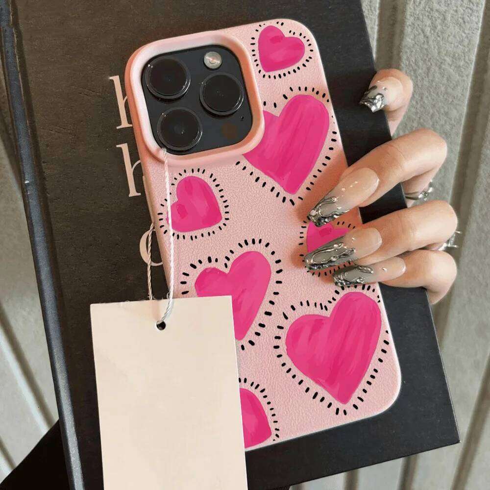 Cute Love Heart Phone Case For iPhone 13 15 11 14 12 16 Pro Max 17 Air Candy Color Litchi Pattern Leather Soft Silicone Cover H260305-image-1096509611