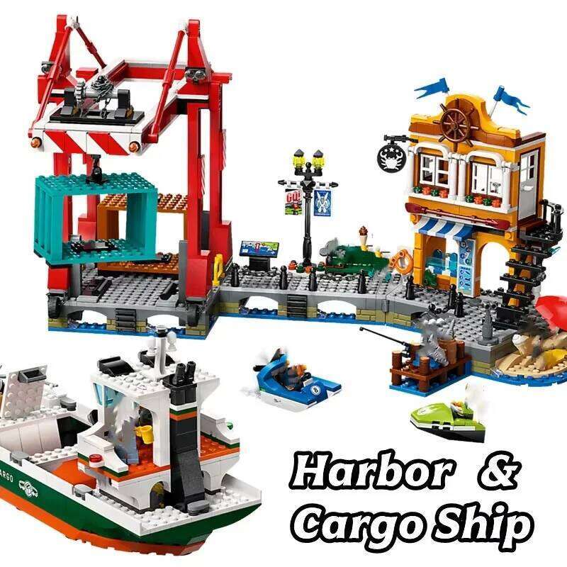 Compatible MOC Sets City Series Building Blocks Seaside Harbor with Cargo Ship Children's Toys Assembling Gift Z260306-image-1096522370