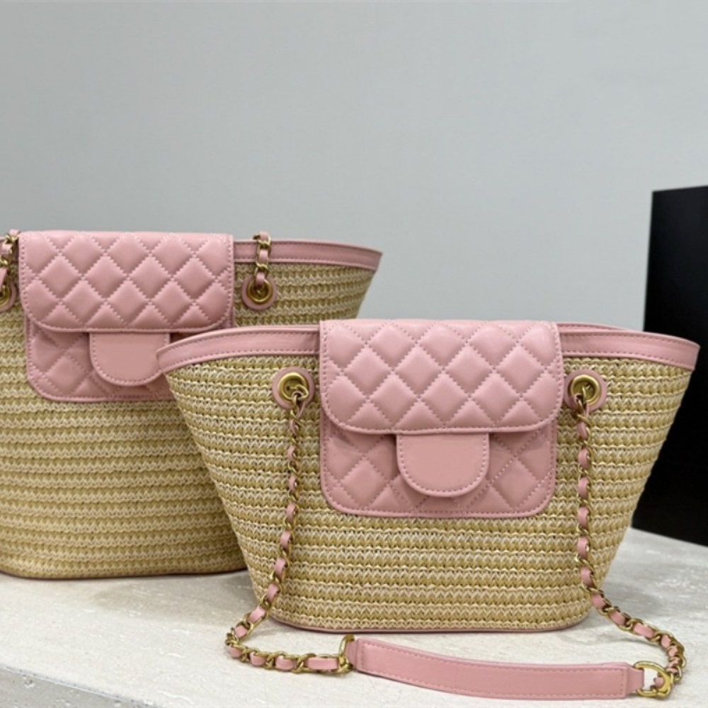 Straw Designer Tote Bag crossbsody chain bags fashion shoulder beach bag Front Pocket Open Totes for women-image-1106158144