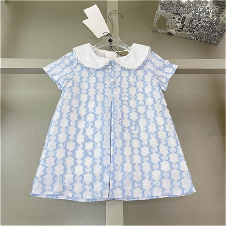 Girls Collar Shirt Dress Designer Lace Princess Skirt Baby Girl Luxury White Short Dress Child A-line Skirts Kids Shirts Skirt size 80cm-160cm R11 L