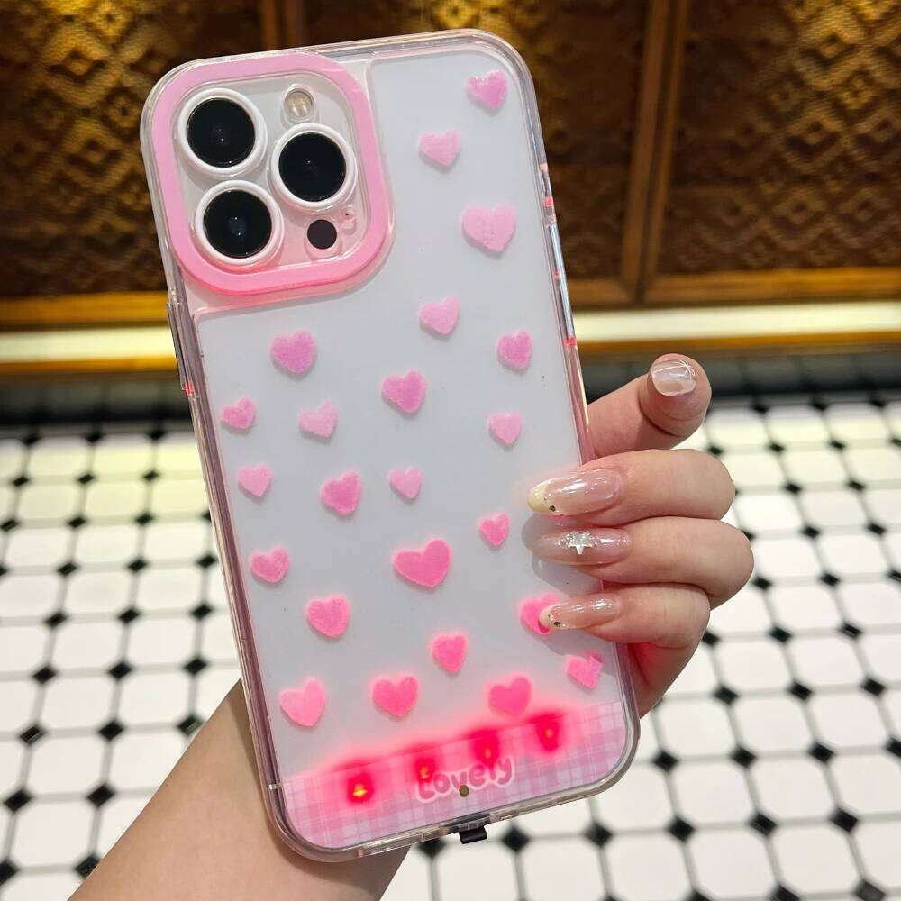 5 Color Luminous Call Light Up Flash Love Heart Phone Case For iPhone 16 15 13 12 11 14 17 Pro Max Plus Air Shockproof Cover H260305-image-1096457784