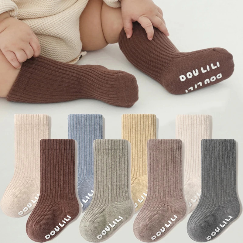 Haute qualité garçons filles coton chaussettes genou côtelé nourrissons Long Tube antidérapant enfants jambières doux bébé Socken 260305