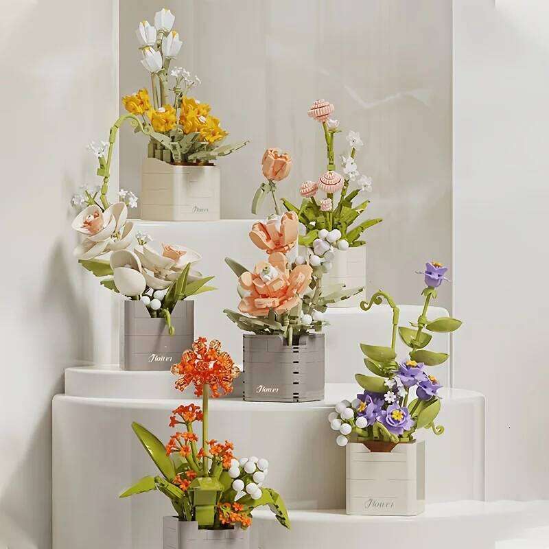 Creative assembling bouquets of eternal flowers building block ornaments give holiday gifts to relatives and friends Z260306-image-1096526585