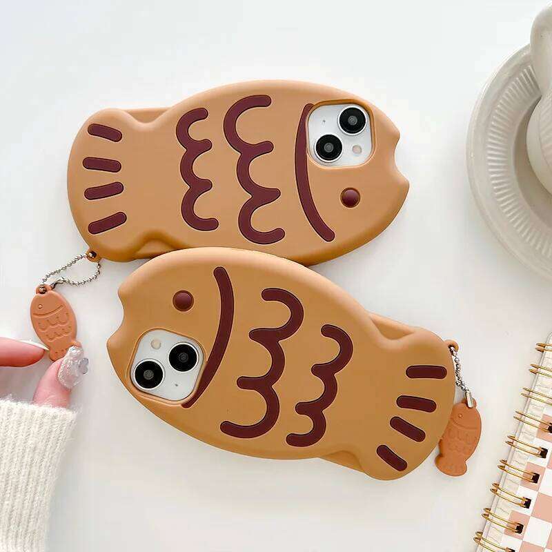Cute Cartoon Animal 3D Taiyaki Fish Silicone Phone Case For iPhone 17Air 15 14 13 12 16 Pro Max With Pendant Shockproof Cover H260305-image-1096526675