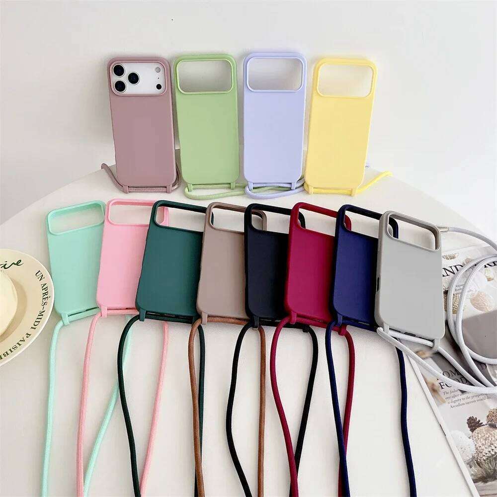 Crossbody Lanyard Cord Liquid Silicone Soft Phone Case for IPhone 17 Air 16 15 14 Plus 13 Pro Max Matte Strap Candy Cover H260305-image-1096545299