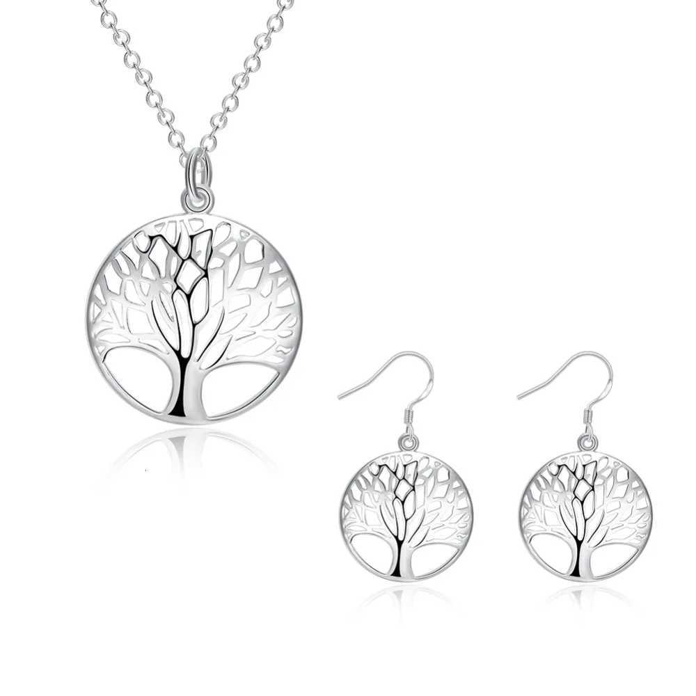 Jewelry sets 925 sterling Silver Fine Retro tree necklace earrings for women lady Fashion Party wedding Holiday gifts H260307-image-1096654449