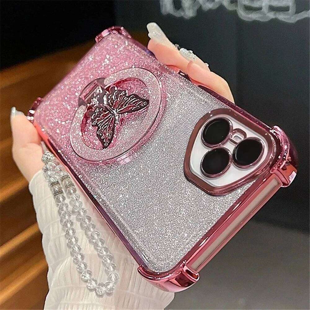 Glitter Butterfly Crystal Bracelet Phone Case For Honor 400 Smart 500 Pro 200 Lite 300 100 90 80 70 50 Shockproof Silicone Cover H260305-image-1096542361