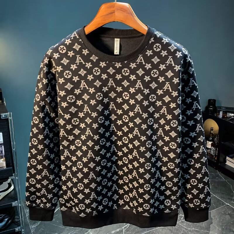 Luxury Brand Designer Clothes Autumn And Winter Jacquard Sweatshirt For Men, New Korean-Style Round-Neck Loose Top For Spring And Autumn, Hong Kong
