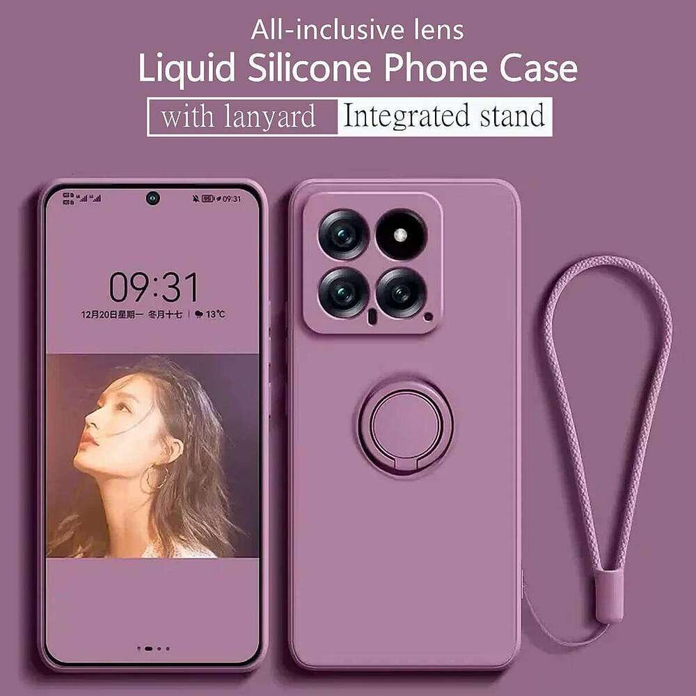 Liquid Silicone Phone Case For Note 14 Plus + 13 Pro 12 5G 4G Metal Ring Holder Cover With Strap Etui Coque H260305-image-1096554643