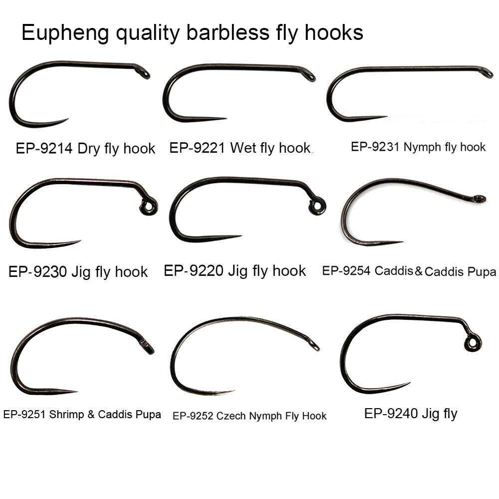 Eupheng 100Pcs Barbless fly tying hook Fishing Dry Nymph Shirmp Wet Caddis Fly Hook Y260304-image-1096545980