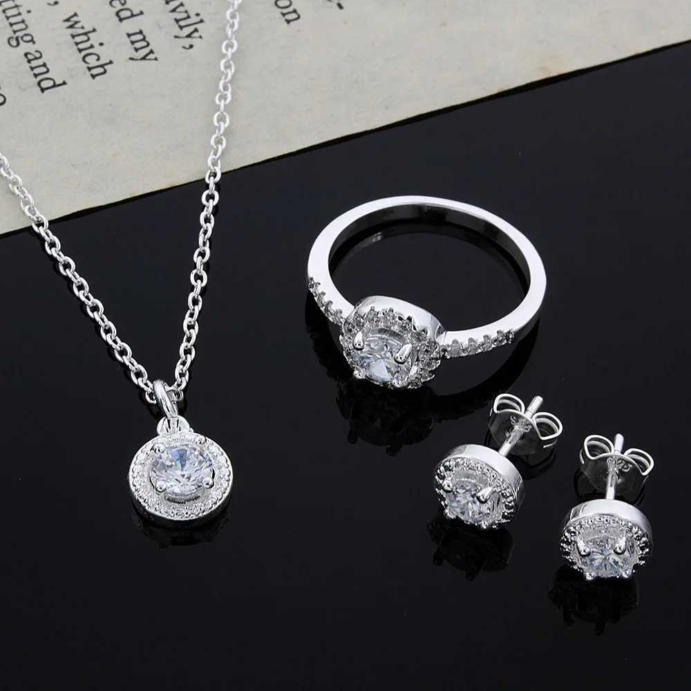 Bridal Jewelry Sets Cubic Zircon Necklace Earrings Ring Gift for Women Pure 925 Sterling Silver Color Birthday Valentines Xmas H260307-image-1096654890