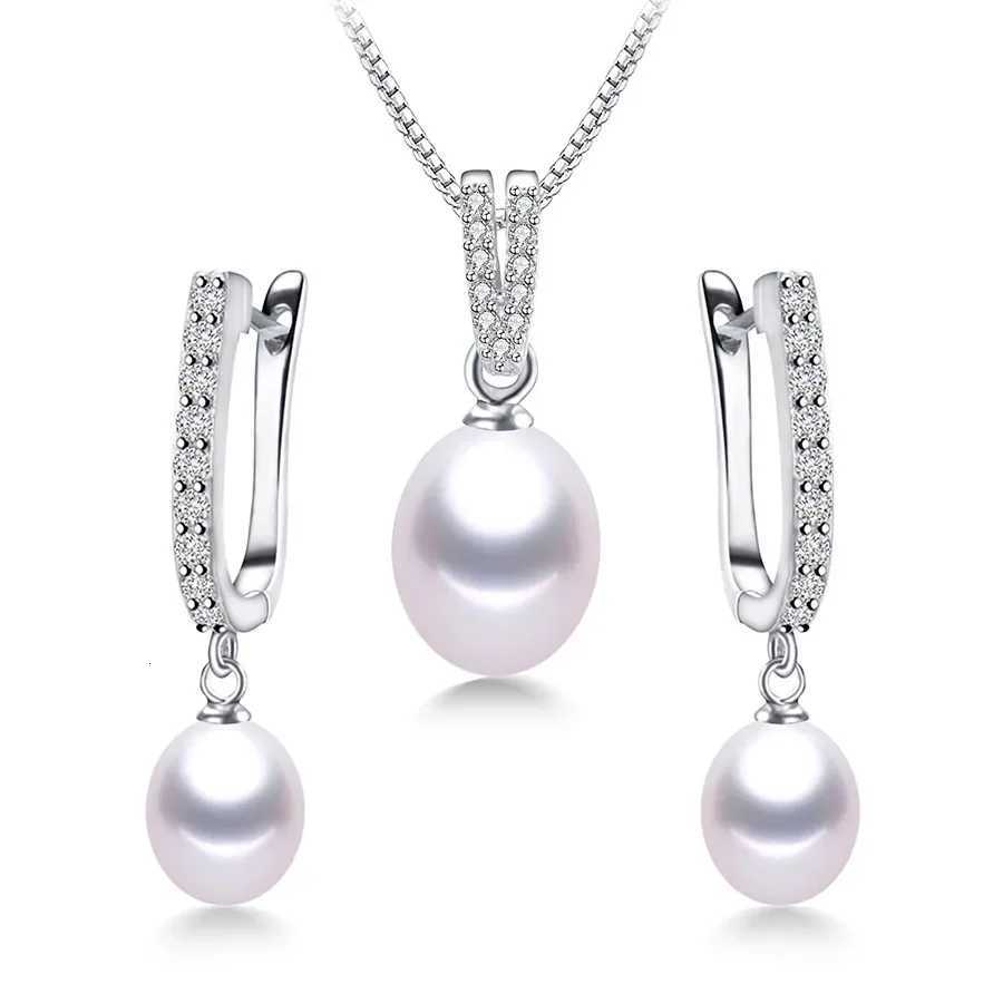 YWYC 8-9mm Rice Freshwater Pearl EarringsNecklaces Jewelry Set for Women 925 Sterling Silver 45cm Pendant Necklace H260307-image-1096655154