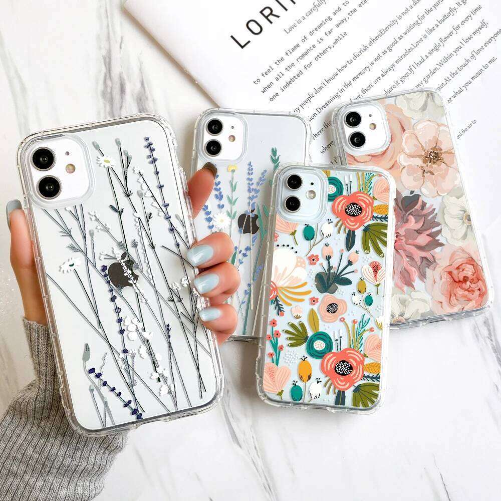 Transparent Flower Phone For 17 Case iPhone 15 14 11 16 Pro Xr Xs Max 7 8 Plus 12 13 Mini SE 2 Cover H260305-image-1096551344