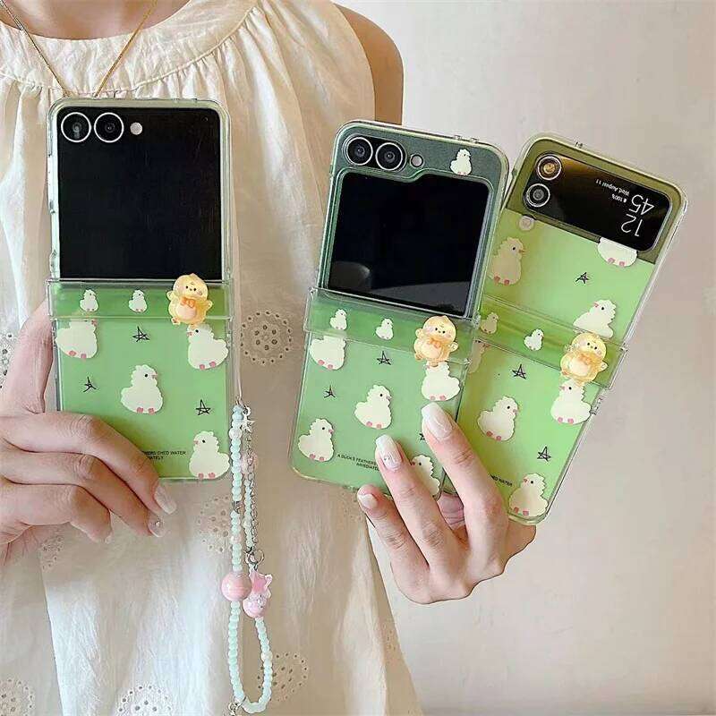 Funny Cute Chicken Hinge Phone Case For Galaxy Z Flip 7 6 5 4 3 Cover with Chain Cartoon Hard Cases Flip6 Flip7 Funda H260305-image-1096565415