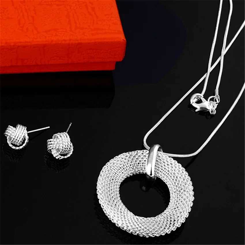 925 Sterling Silver Jewelry Sets Round Necklace Earrings Stud for Women Fashion Party Wedding Christmas Gifts H260307-image-1096655008