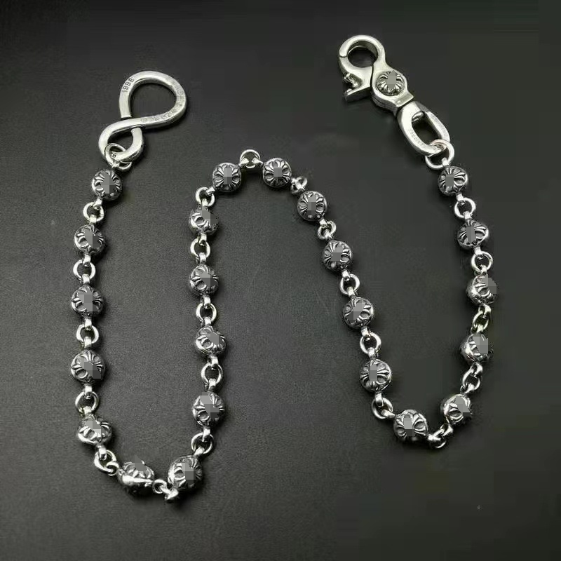 Chrome cross flower dice ball buckle waist pants designer charm Keyring chain High quality 925 silver bag chain men women retro bag hanging Key ring