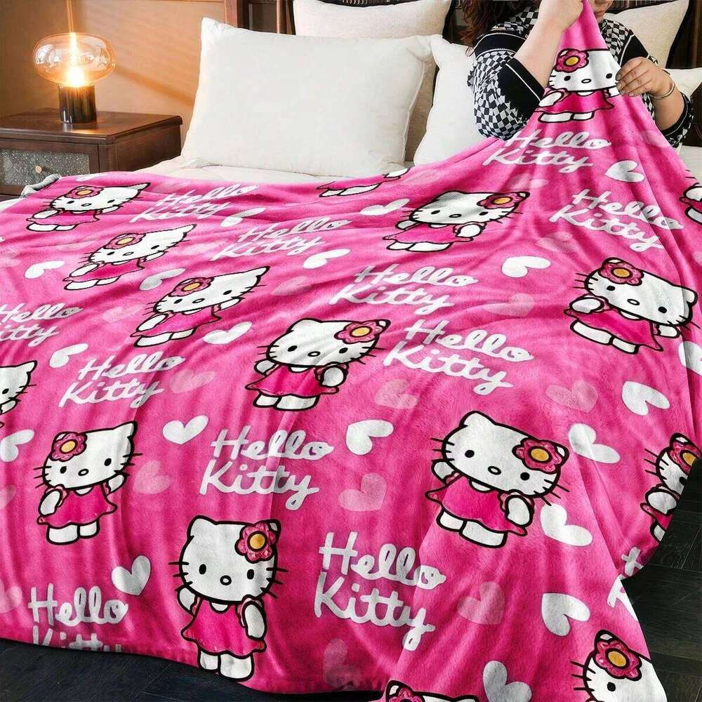 JIT Hello Kitty Pink Blanket Cute Cartoon Printed Bedroom Living Room Decorative Cozy Soft Durable High Quality for Bedding S26-image-1096602874