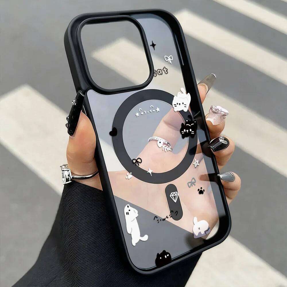 Cute Cartoon Cat Wireless Charging Phone For 17 Case iPhone 16 11 13 12 14 15 Pro Max Air Magnetic Cover H260305-image-1096542563