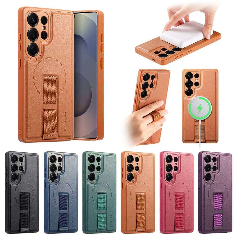 Wrist Strap For Magnetic Phone Case for Galaxy Edge S25 Ultra S24+ Plus Leather ShockProof Protective Cover H260305-image-1096559792