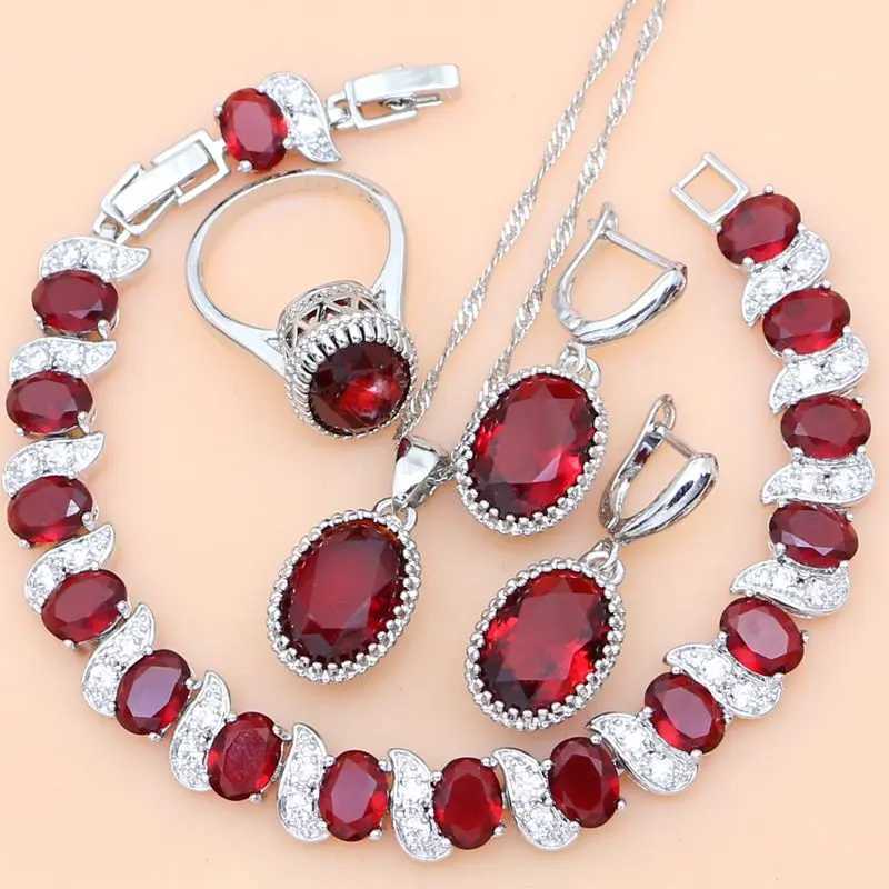 Ruby Red 925 Silver Jewelry Set Birthstone Jewelry Women Earrings/Pendant/Necklace/Rings/Festival Valentines Day Gift H260307-image-1096654528
